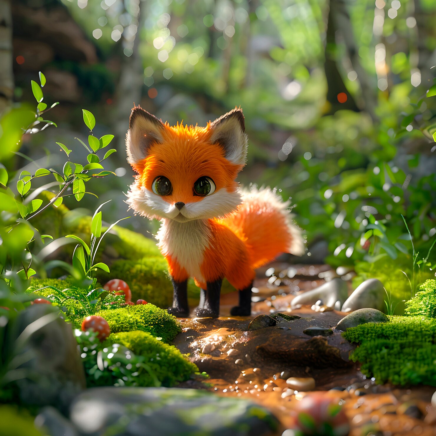 AI图库-森林中狐狸3d fox cartoon illustration-来源于youpsd.com