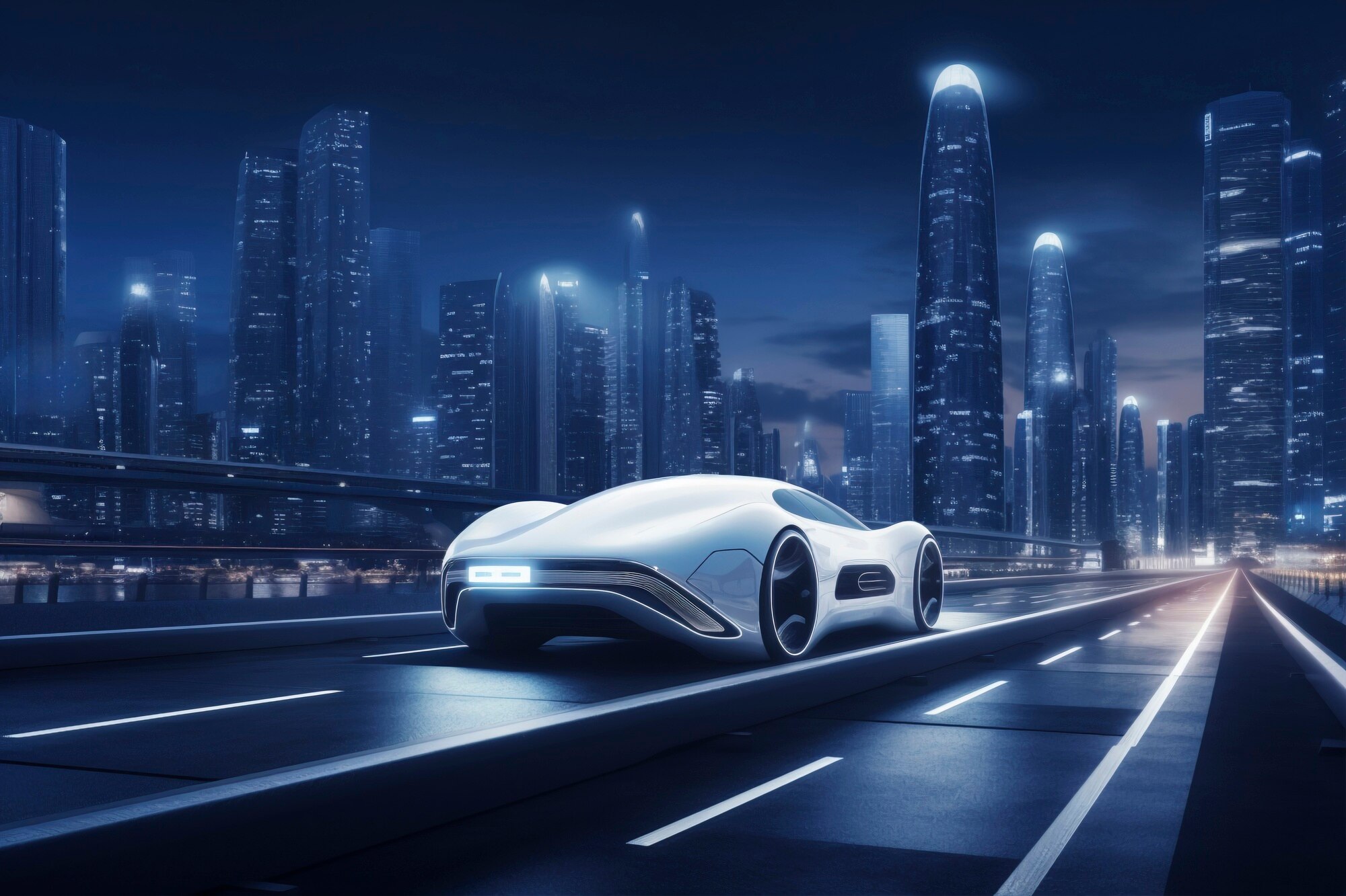 AI图库-豪华跑车Modern car on futuristic road-来源于youpsd.com