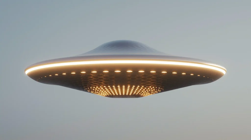 AI图库-未来世界发光的科幻飞碟UFO-来源于youpsd.com