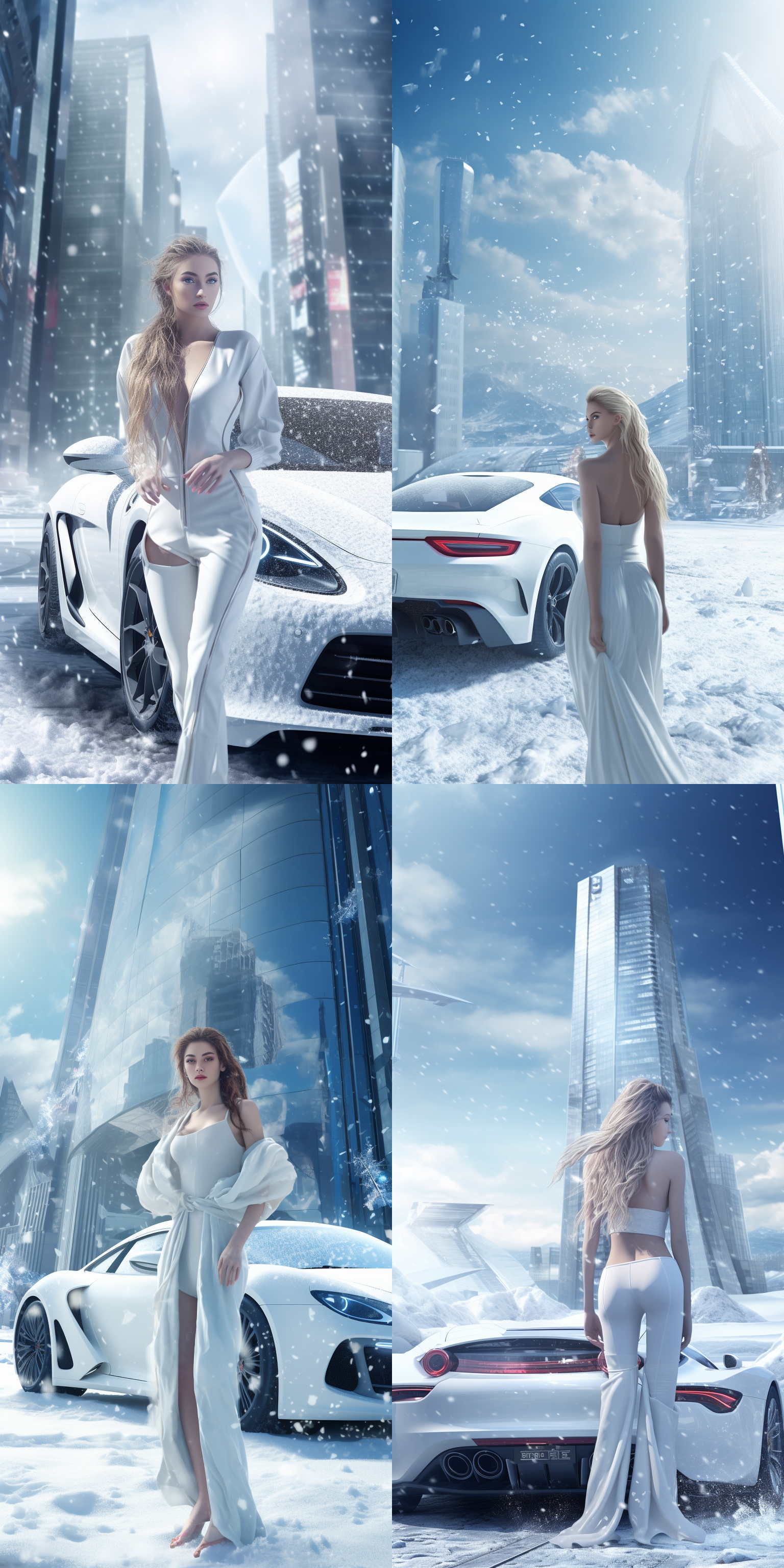 AI图库-AI图片雪中性感外国美女跑车