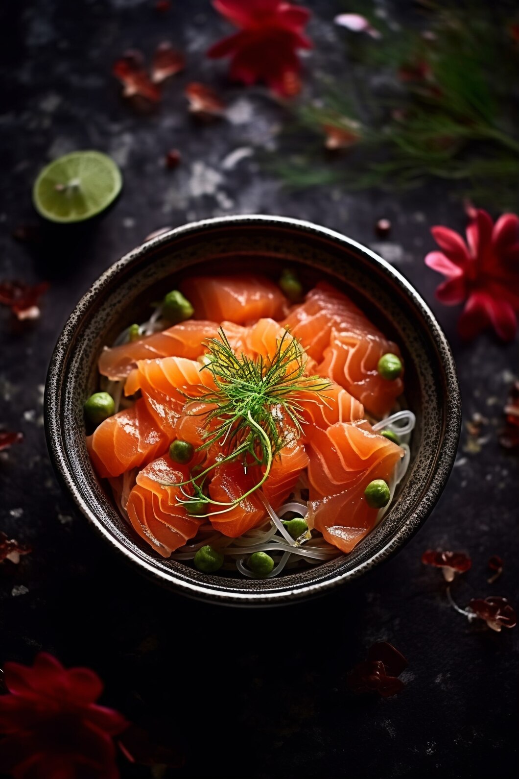 食物水果-AI图片多肉三文鱼生鱼片酱油